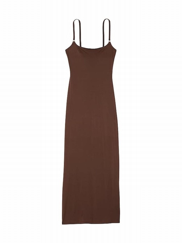 Brown Victoria Secret Ganache Maxi FeatherSoft™ BODYWEAR Slip Dress | NVIRO5279