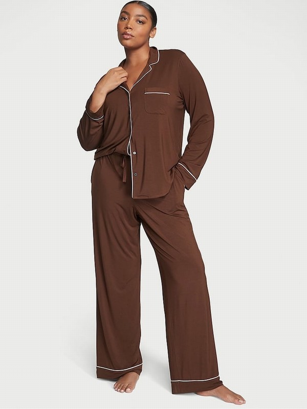 Brown Victoria Secret Ganache Modal Long Nightwear | KFRSG3197