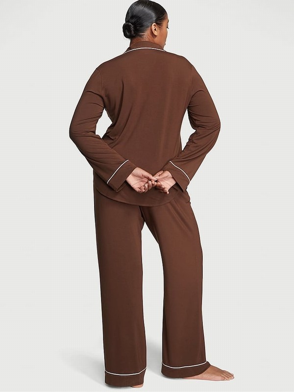 Brown Victoria Secret Ganache Modal Long Nightwear | KFRSG3197