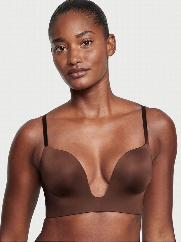 Brown Victoria Secret Ganache Plunge Smooth Plunge Low Back Bras | OWINT7394