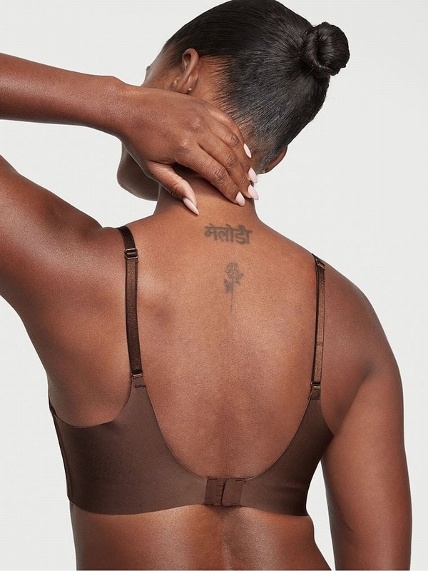 Brown Victoria Secret Ganache Plunge Smooth Plunge Low Back Bras | OWINT7394
