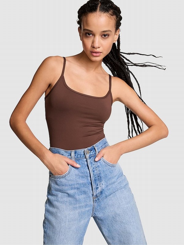 Brown Victoria Secret Ganache Scoop Neck Soft Stretch Cami Top Tops | YPGRZ4176