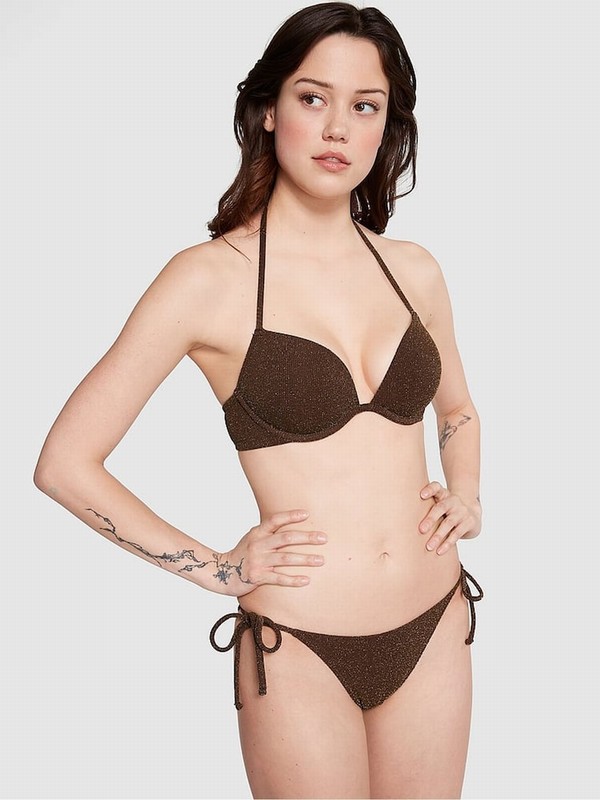 Brown Victoria Secret Ganache Shimmer Add 2 Cups Push Up Bikini Top | RYBCJ8396