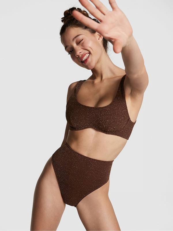 Brown Victoria Secret Ganache Shimmer High Waisted Bikini Bottom | FQMIP2478