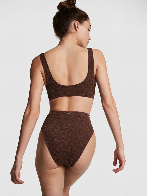 Brown Victoria Secret Ganache Shimmer High Waisted Bikini Bottom | FQMIP2478