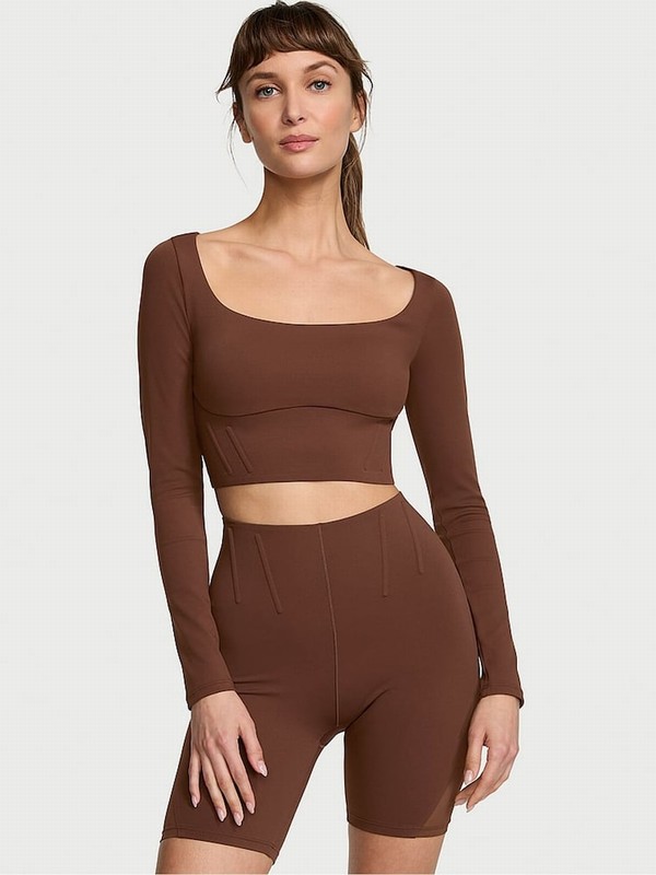 Brown Victoria Secret Ganache VS Elevate Cropped Long Sleeve Corset Top Tops | HZTNL2157
