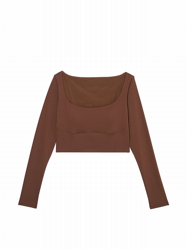 Brown Victoria Secret Ganache VS Elevate Cropped Long Sleeve Corset Top Tops | HZTNL2157