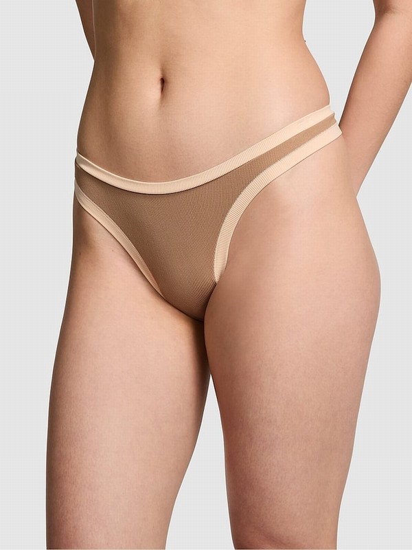 Brown Victoria Secret Latte Seamless High Leg Scoop Thong Underwear | BEYDZ9384