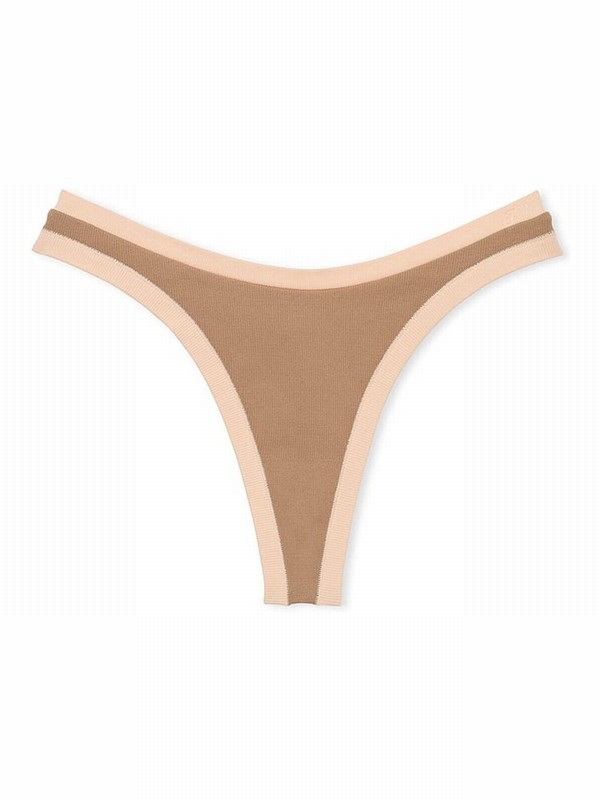 Brown Victoria Secret Latte Seamless High Leg Scoop Thong Underwear | BEYDZ9384