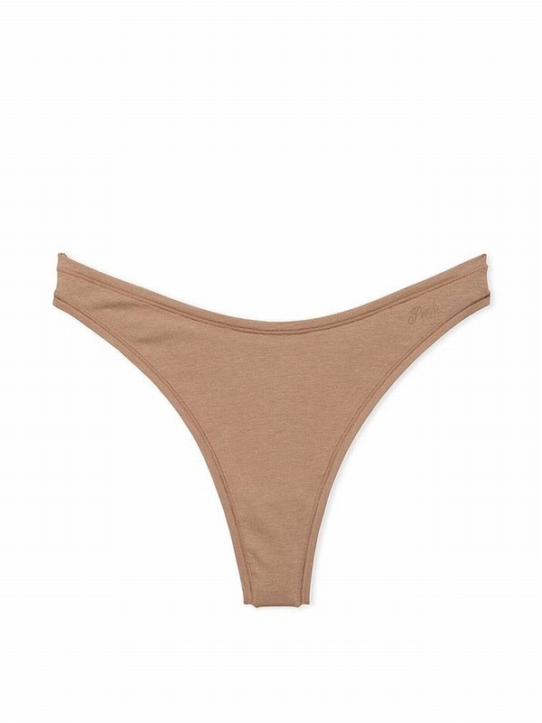 Brown Victoria Secret Latte Thong Cotton Cheeky Underwear | WVHFZ7245