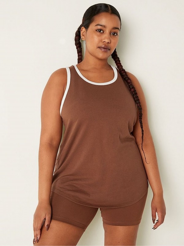 Brown Victoria Secret Soft Cappuccino Everyday Ringer Tank Tops | UZDPQ5390