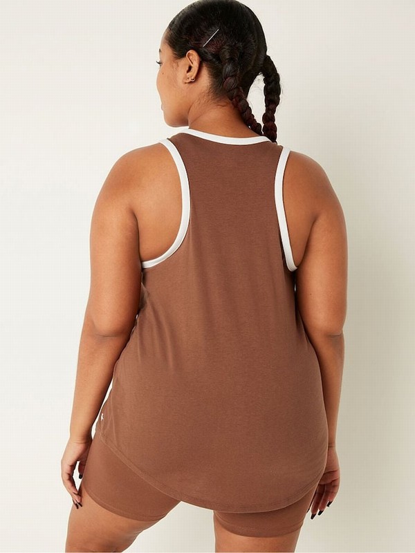 Brown Victoria Secret Soft Cappuccino Everyday Ringer Tank Tops | UZDPQ5390