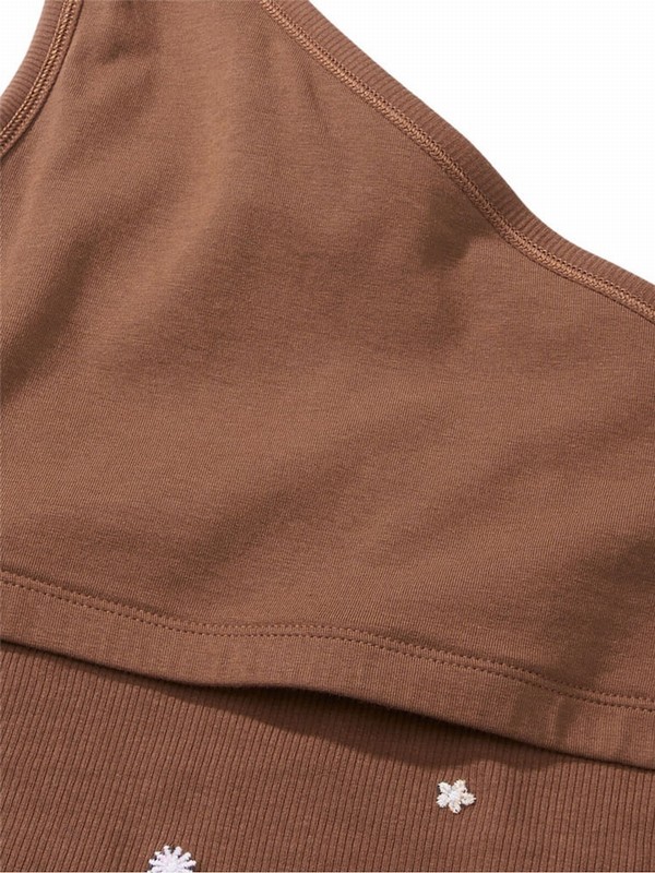 Brown Victoria Secret Soft Cappuccino Shrunken One Shoulder Shelf Tank Tops | ZTMDB0729