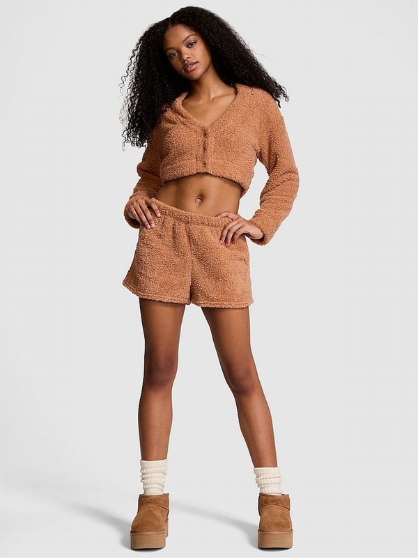 Brown Victoria Secret Toffee Cosy Knit Boxer Nightwear | IKGPM1947
