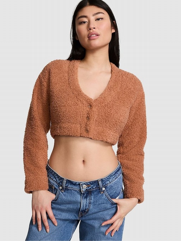 Brown Victoria Secret Toffee Cosy Knit Cropped Top Nightwear | XVTKF3956