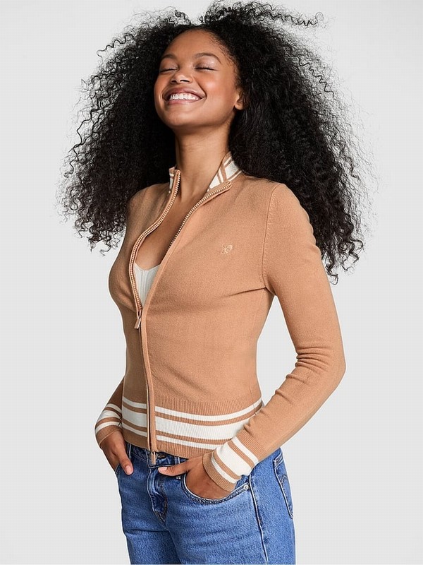Brown Victoria Secret Toffee Full Zip Knitted Jackets | LKVHT0137