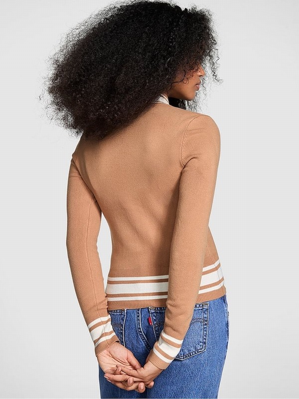 Brown Victoria Secret Toffee Full Zip Knitted Jackets | LKVHT0137