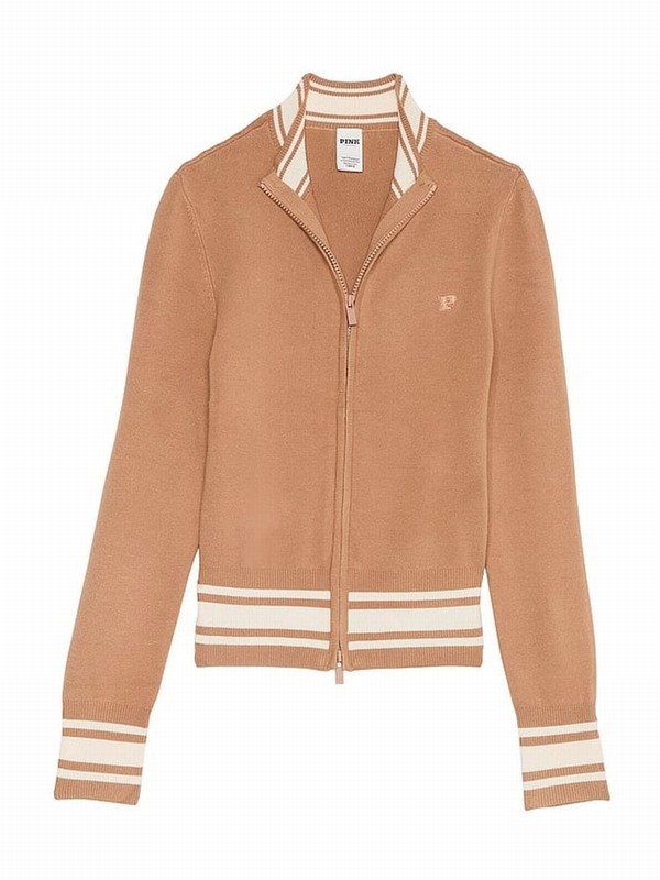 Brown Victoria Secret Toffee Full Zip Knitted Jackets | LKVHT0137