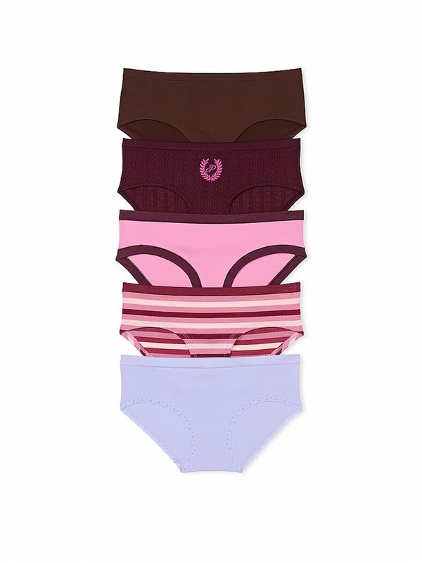 Brown / Burgundy / Pink / Stripes / Purple Victoria Secret Hipster 5 Pack Underwear | SQCAP9536