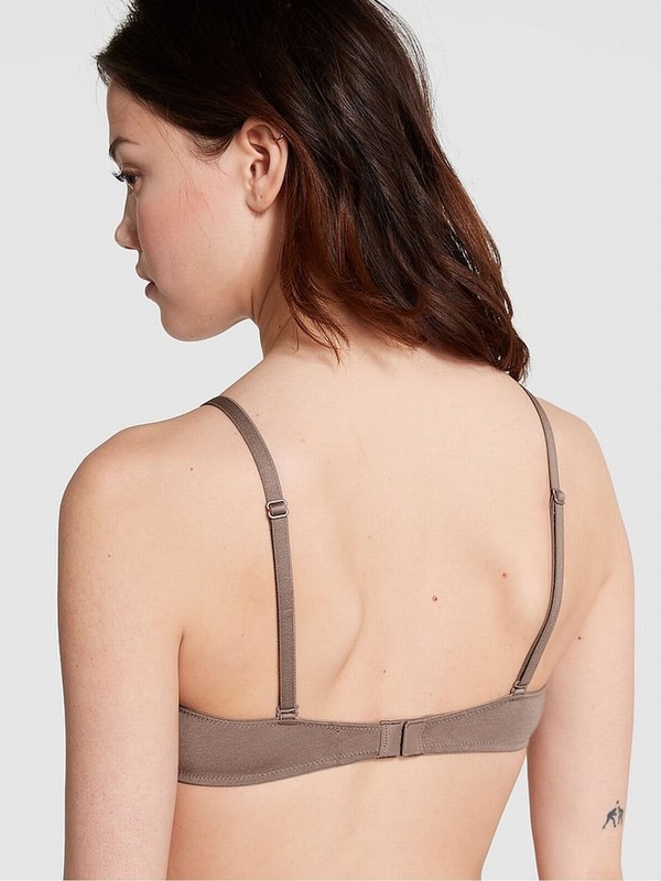 Brown / Coffee Victoria Secret Iced Coffee Lightly Lined Cotton Logo Bras | GBWQK7492