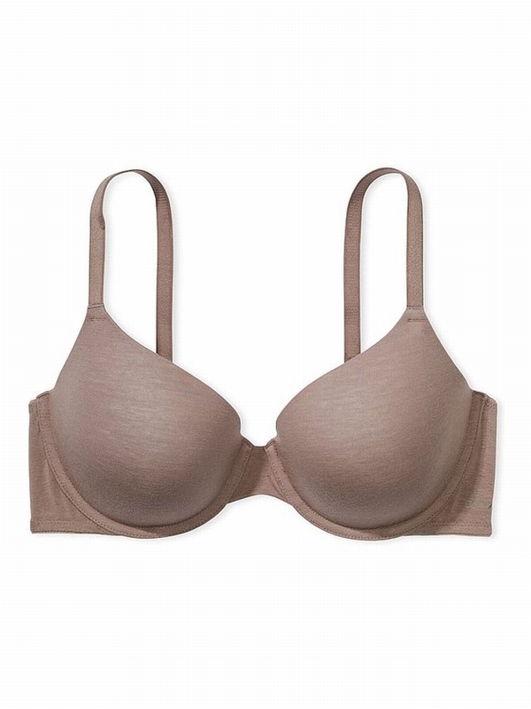Brown / Coffee Victoria Secret Iced Coffee Lightly Lined Cotton Logo Bras | GBWQK7492