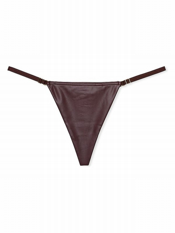 Burgundy / Brown Victoria Secret G String Faux Leather Underwear | PUISW7249