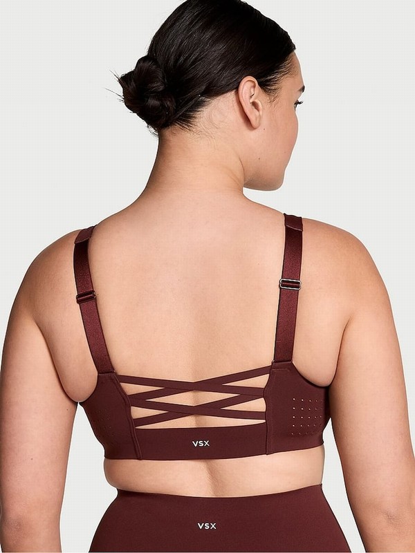 Burgundy / Brown Victoria Secret Strappy Back Front Close VSX Featherweight™ Max High Support Bras | UESLV5394