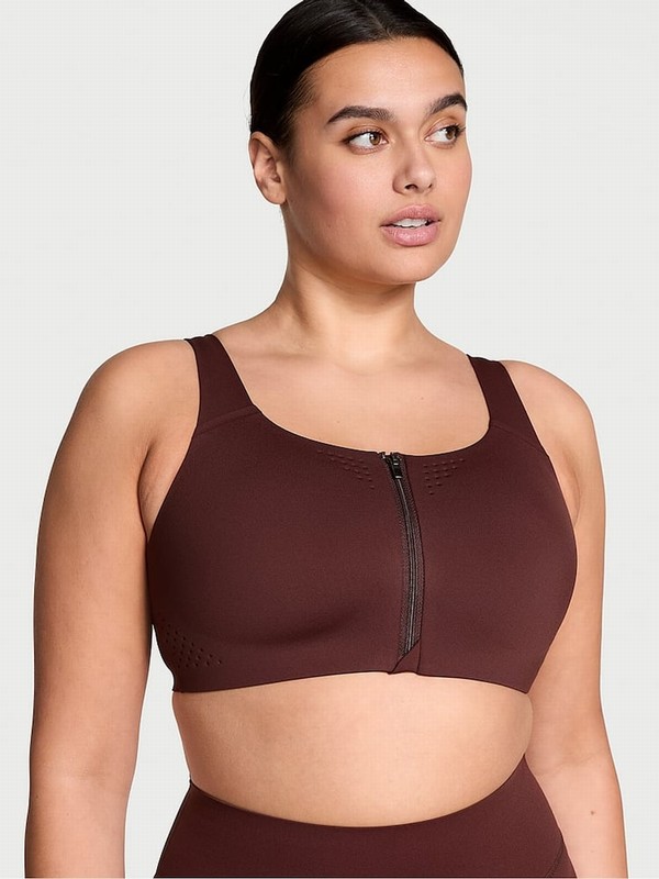 Burgundy / Brown Victoria Secret Strappy Back Front Close VSX Featherweight™ Max High Support Sports Bra | VFYRA4856
