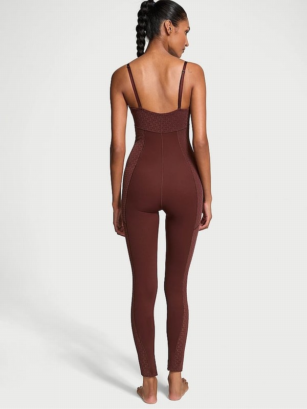 Burgundy / Brown Victoria Secret VSX Elevate™ Logo Mesh Jumpsuit | HETOV3047