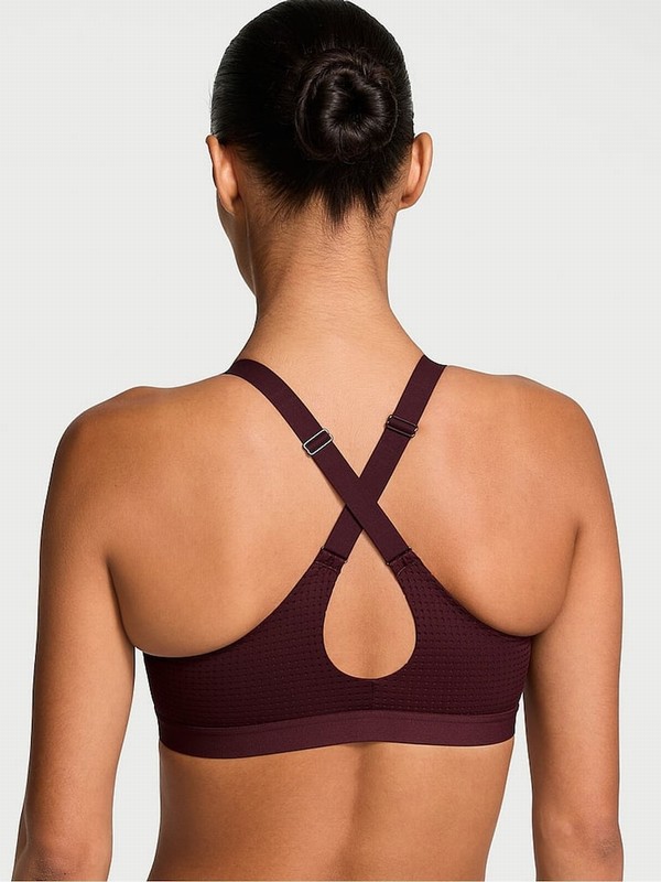 Burgundy / Brown Victoria Secret VSX Lightweight Mesh Medium Impact Bras | LPGVN2178