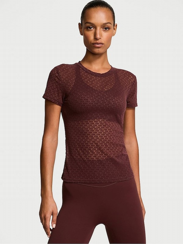 Burgundy / Brown Victoria Secret VSX Logo Mesh T Shirts | ABPDT4953