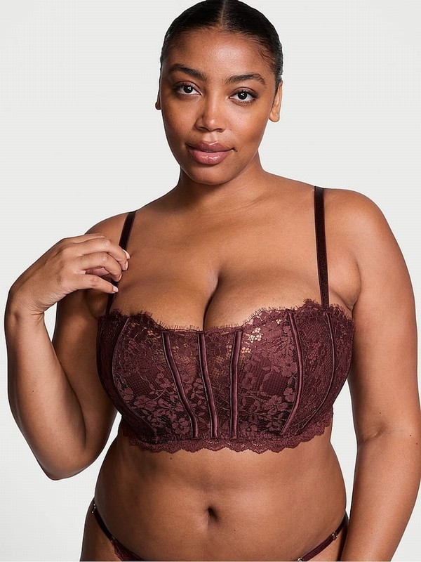 Burgundy / Purple Victoria Secret Lace Bandeau Top Bras | MQGUX6942
