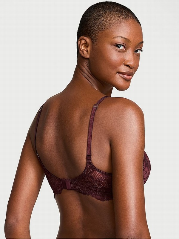 Burgundy / Purple Victoria Secret Lace Half Pad Plunge Bras | XRYPE8792