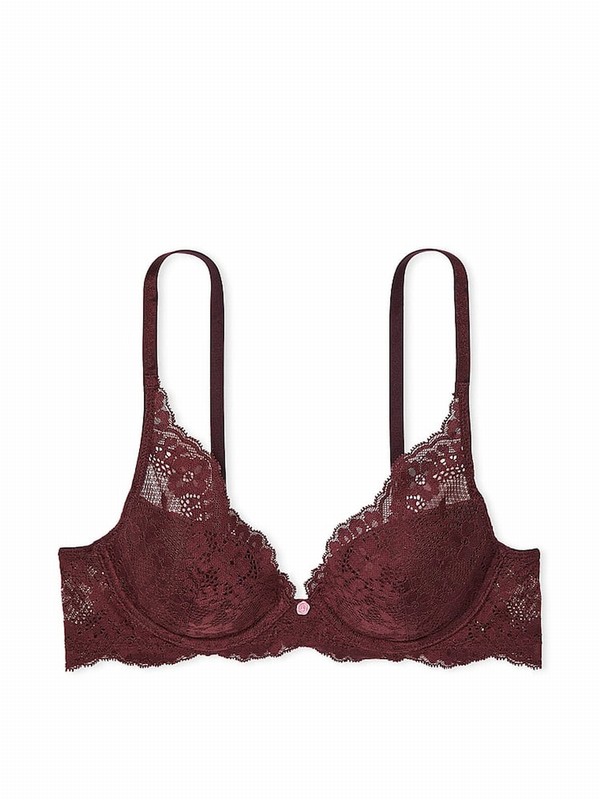 Burgundy / Purple Victoria Secret Lace Half Pad Plunge Bras | XRYPE8792