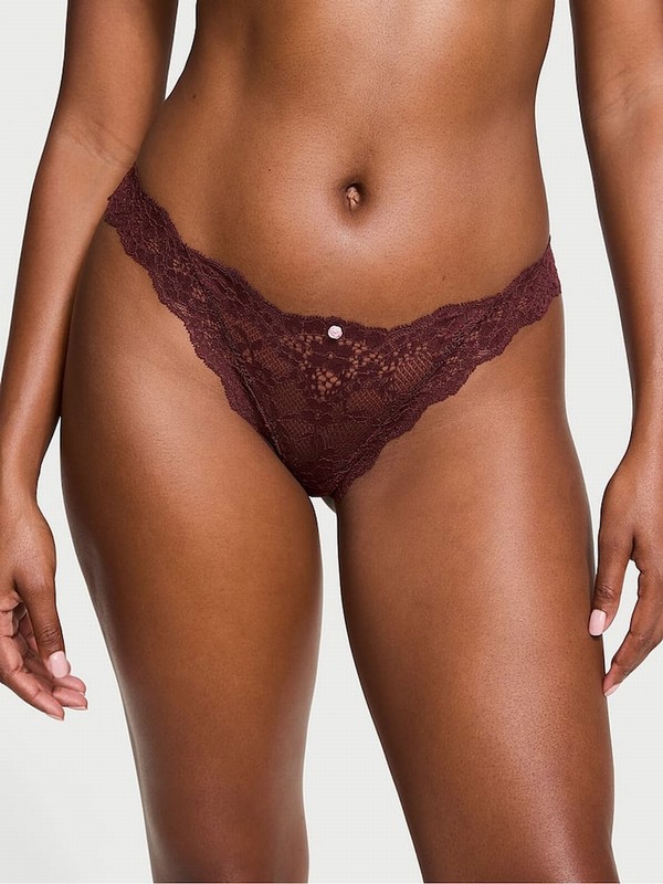 Burgundy / Purple Victoria Secret Lace Thong Underwear | MSTOC3295