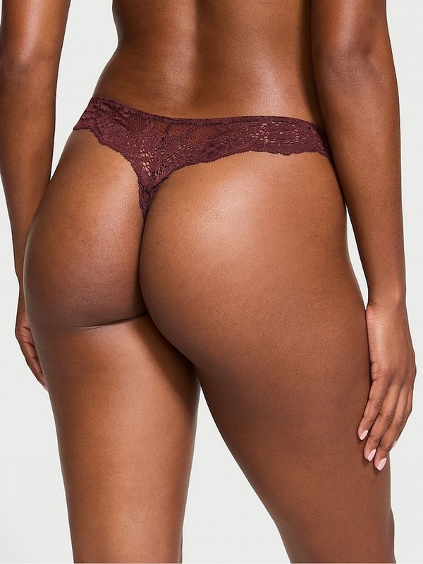 Burgundy / Purple Victoria Secret Lace Thong Underwear | MSTOC3295