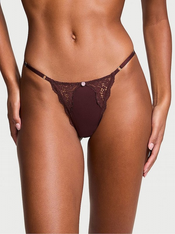 Burgundy / Purple Victoria Secret Lace Trim G String Underwear | EPZXK1372