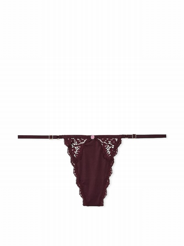Burgundy / Purple Victoria Secret Lace Trim G String Underwear | EPZXK1372