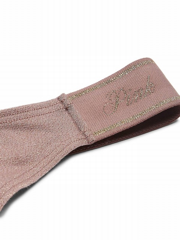 Coffee / Brown Victoria Secret Iced Coffee Thong Cotton Logo Shimmer Underwear | RUPVJ0294