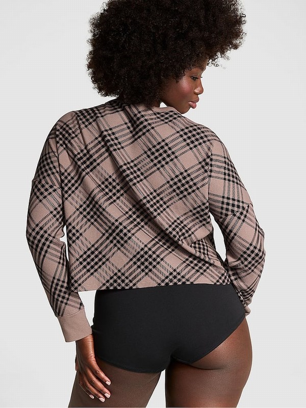 Coffee / Brown Victoria Secret Iced Coffee Thermal Cropped Top Nightwear | WFJEI6259