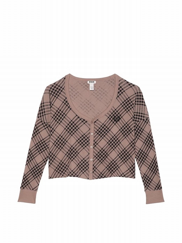 Coffee / Brown Victoria Secret Iced Coffee Thermal Cropped Top Nightwear | WFJEI6259