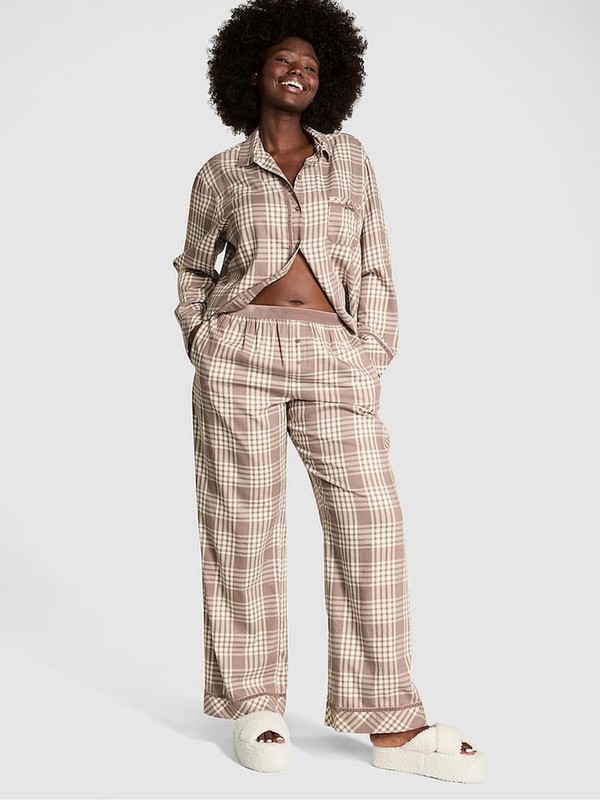 Coffee / Brown Victoria Secret Iced Coffee Flannel Long Nightwear | ODBLP1069