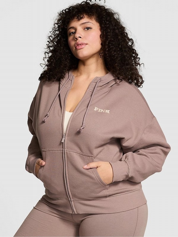 Coffee / Brown Victoria Secret Iced Coffee Zip Up Fleece Hoodie | JMWXI0195