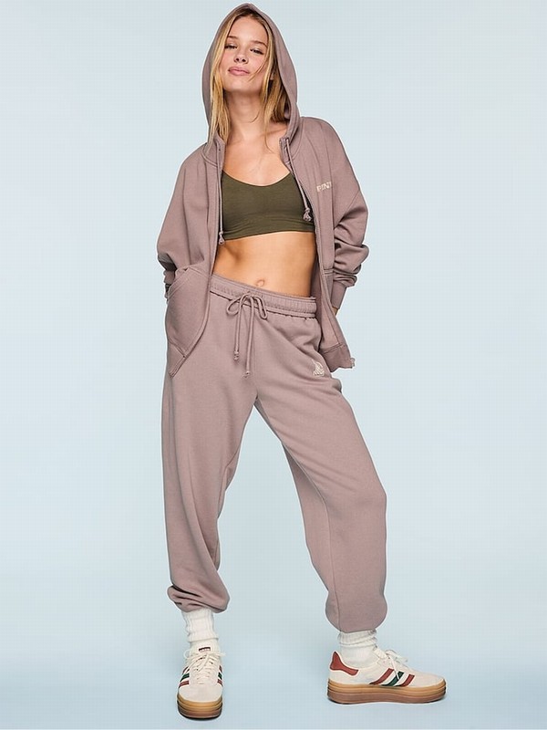 Coffee / Brown Victoria Secret Iced Coffee Zip Up Fleece Hoodie | JMWXI0195