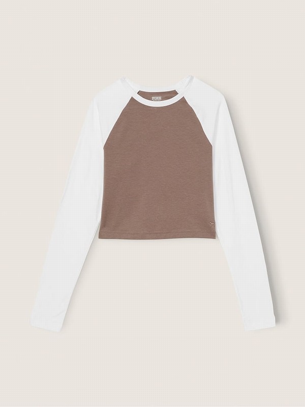 Coffee / Brown / White Victoria Secret Iced Coffee and Long Sleeve Crop T Shirts | BKGEW3715