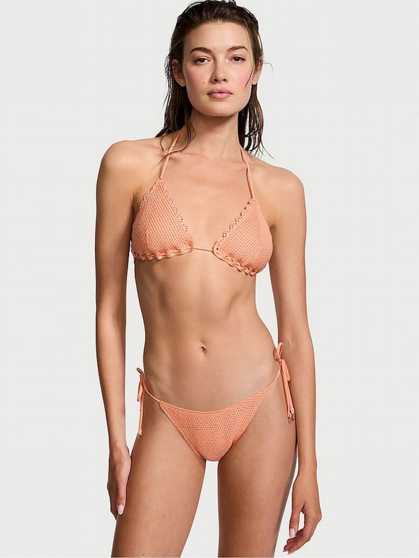 Coral / Orange Victoria Secret Punchy Peach Orange Triangle Crochet Bikini Top | IQPVC6943