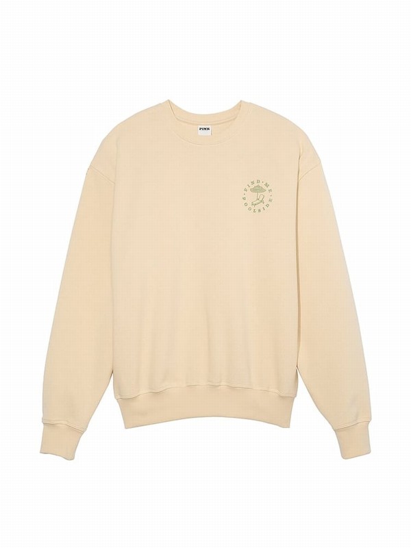 Cream Victoria Secret Canvas Beverly Hills Cream Fleece Sweatshirts | YIDCW2067