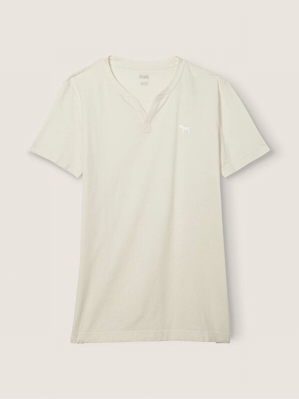 Cream Victoria Secret Cream V Neck Sleeve T Shirts | IEPCJ4871