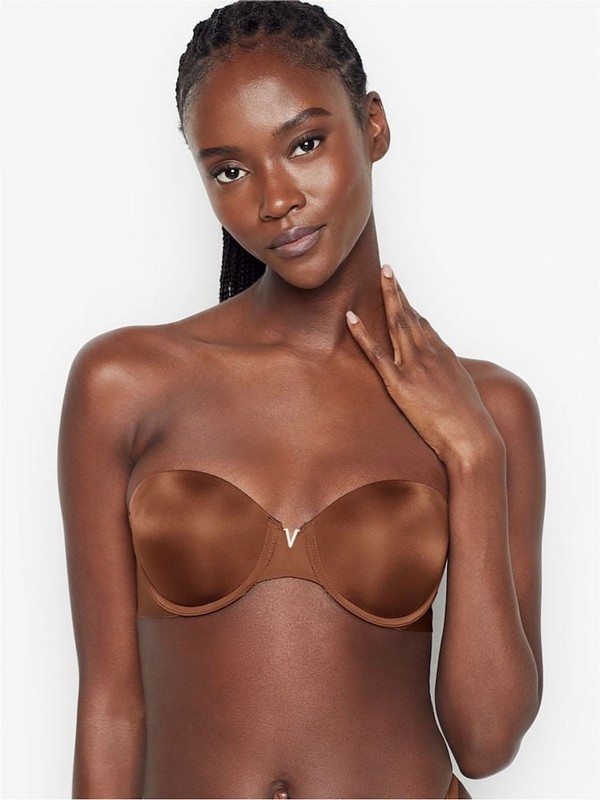 Dark Beige Victoria Secret Roast Nude Smooth Multiway Strapless Push Up Bras | WCTSE0685