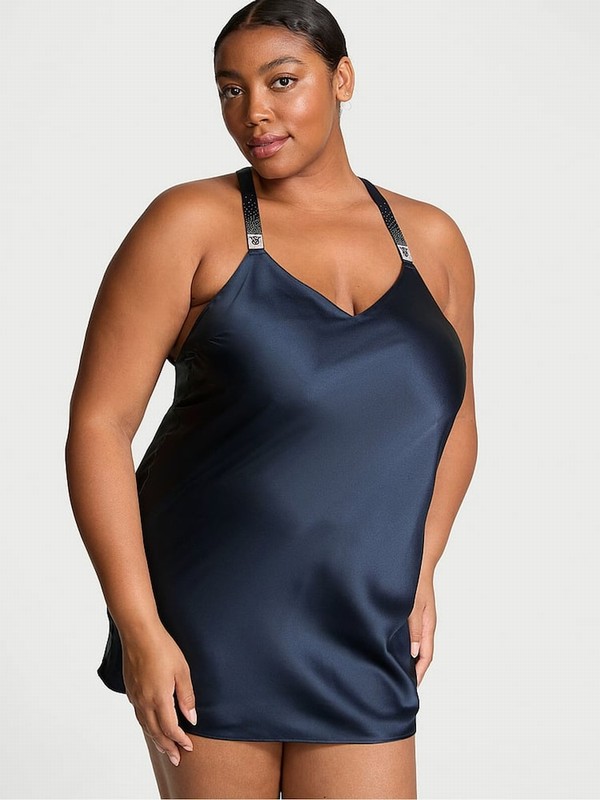 Dark Blue Victoria Secret TwiShine Strappy Back Satin Slip Lingerie | LAUMV3845